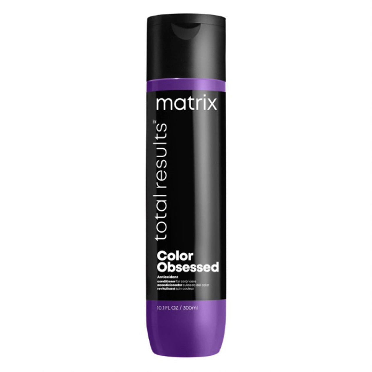 Matrix Total Results Color Obsessed conditioner bottle, black with purple label, 300 ml