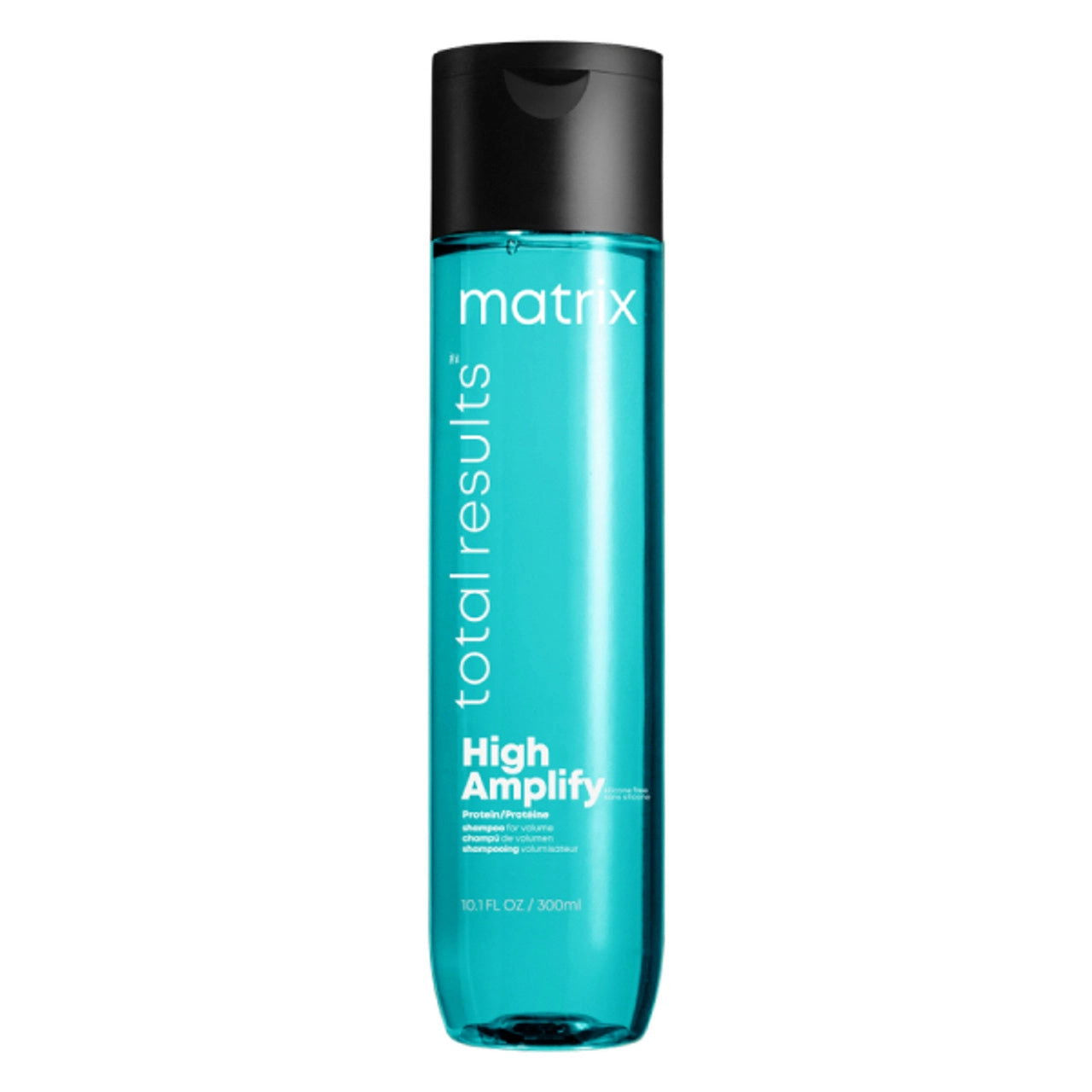 Matrix High Amplify shampoo bottle, teal with black cap, 300 ml