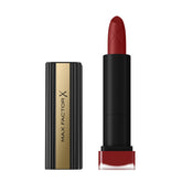 Velvet matte lipstick in dark red, black tube and outer case