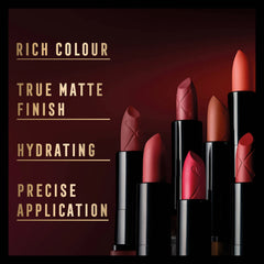 Velvet matte lipstick lineup with multiple black-cased shades