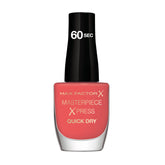 Nail polish bottle in peachy coral pink shade 416, quick-dry formula