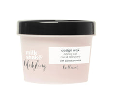 Hair design wax jar, cream container with black lid and white label