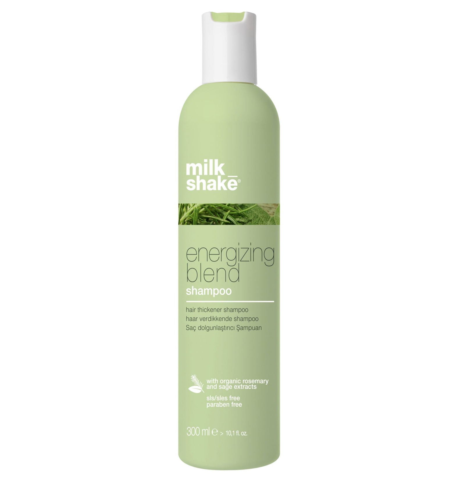 Energizing blend shampoo bottle, pale green pump-free plastic bottle, 300ml