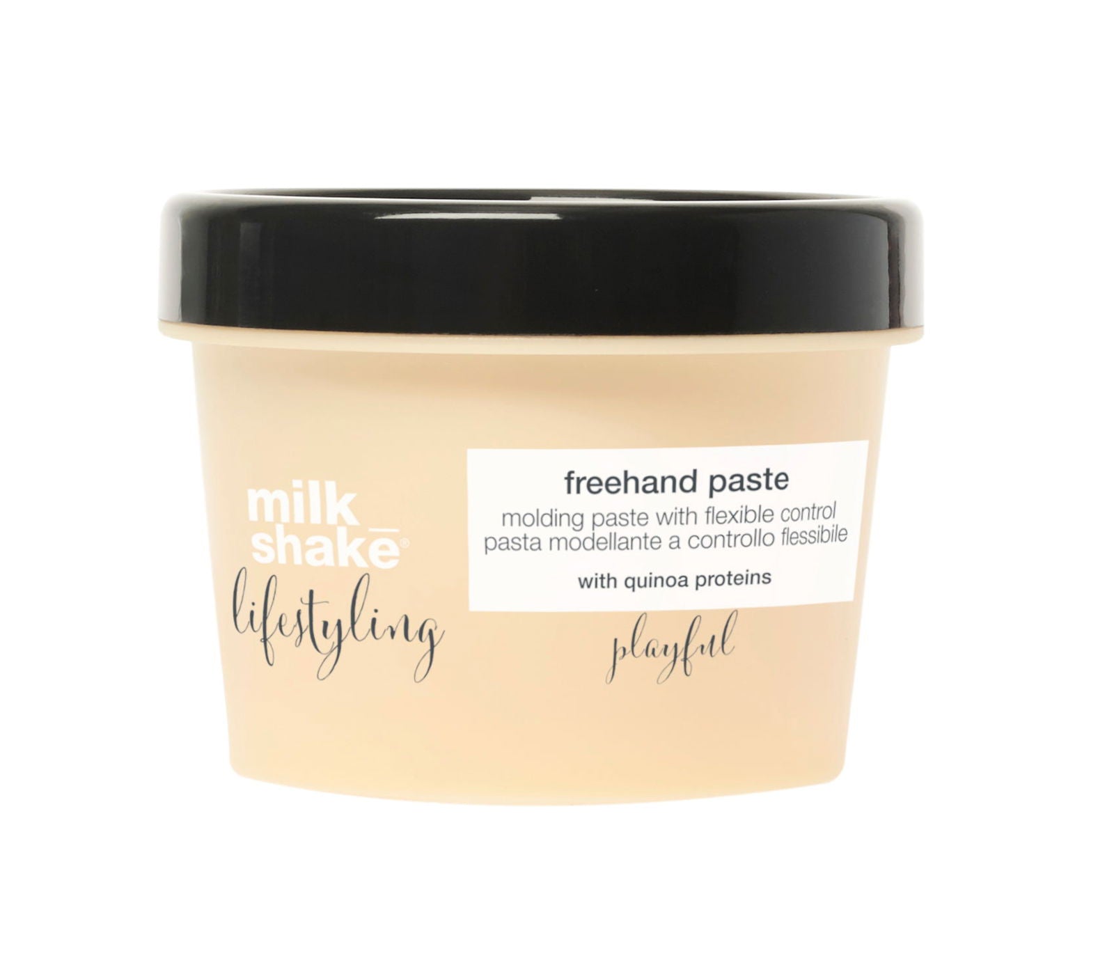 Beige hair styling paste jar with black lid, freehand paste 100 ml