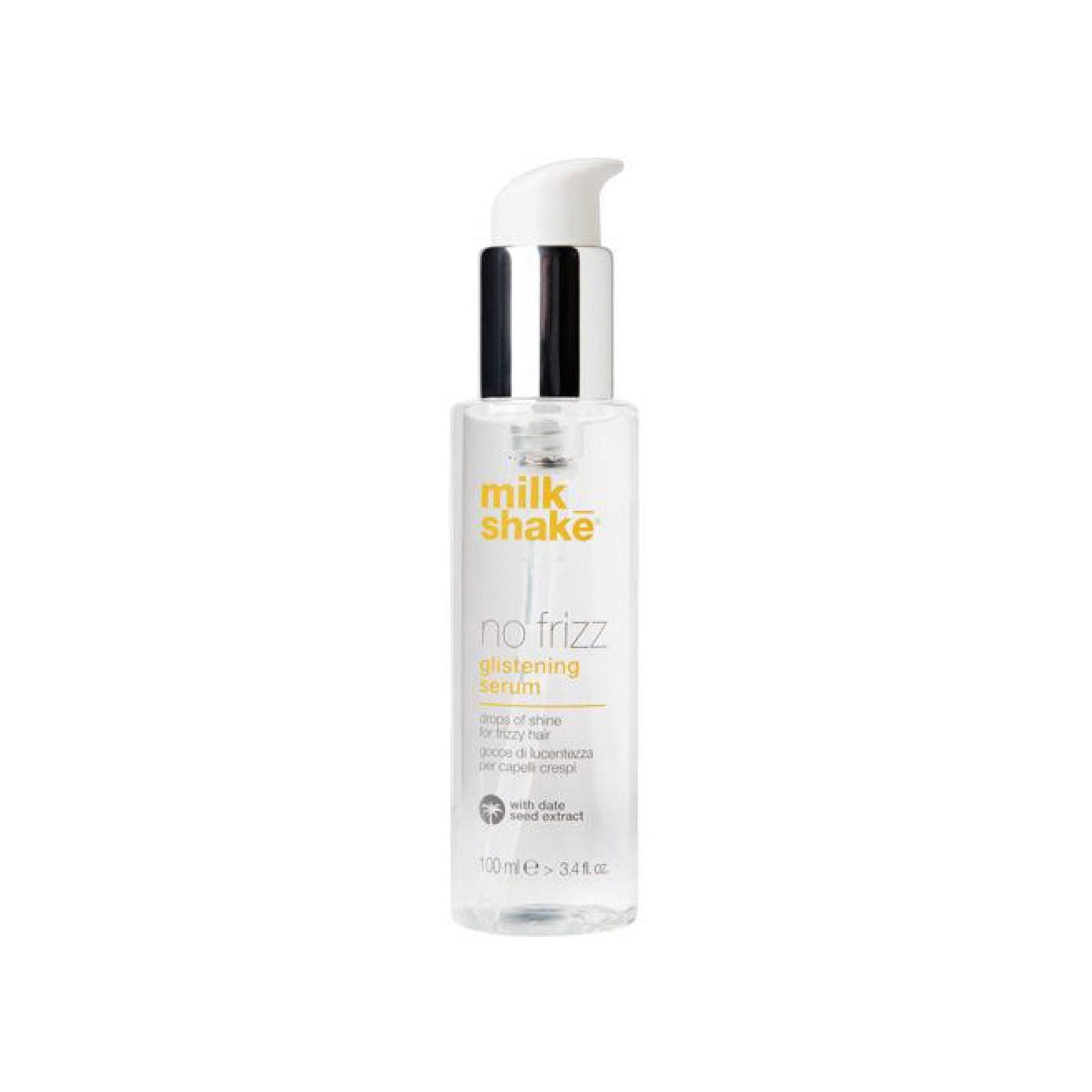 Milk Shake glistening serum bottle with pump, clear liquid