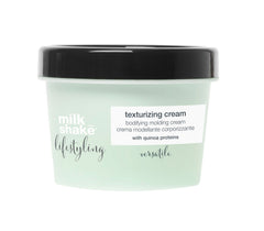 Milk_shake texturizing cream jar with black lid, mint label, 100 ml