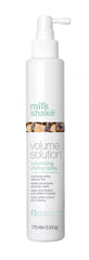 Hair styling spray bottle with white pump, volume solution label
