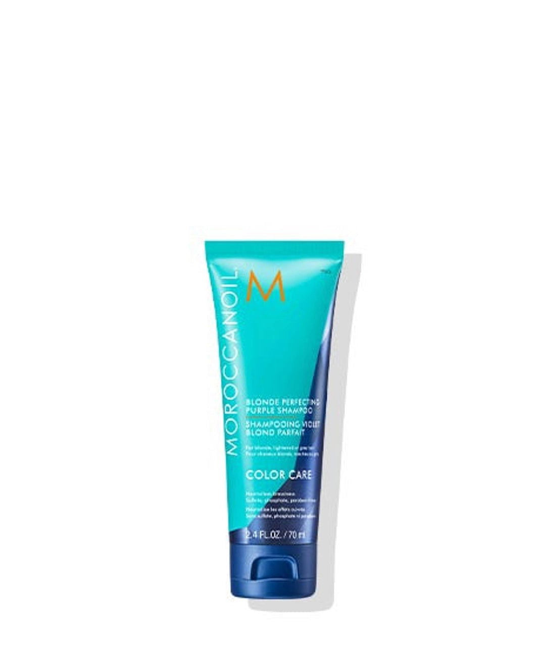 Moroccanoil Blonde Perfecting Shampoo travel tube, teal blue, 70 ml
