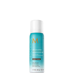 Moroccanoil dark tones mini dry shampoo bottle, white cap, teal label, 65 ml