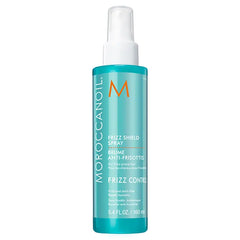 Moroccanoil Frizz Shield spray bottle with white pump, teal frosted label, 160 ml