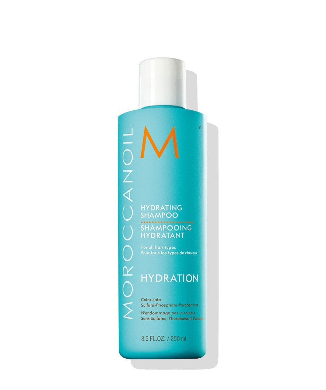 Moroccanoil hydrating shampoo bottle, turquoise label, 250 ml
