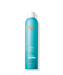 Moroccanoil luminous hair spray bottle, teal with gold M and medium finish label