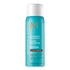 Moroccanoil Luminous hairspray travel bottle, teal label, silver cap, 75 ml