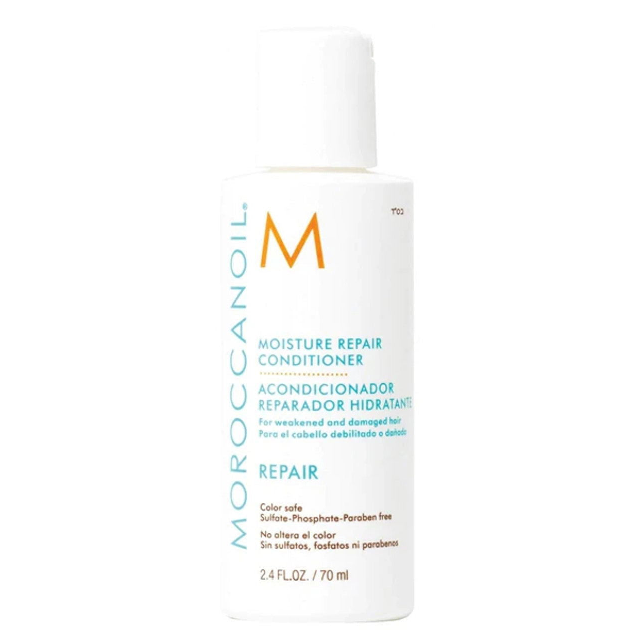 Moroccanoil Moisture Repair Conditioner travel bottle, 70 ml, white with teal and gold label
