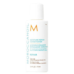 Moroccanoil Moisture Repair Conditioner travel bottle, 70 ml, white with teal and gold label