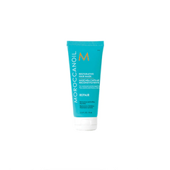 Moroccanoil restorative hair mask tube, teal blue with gold M logo