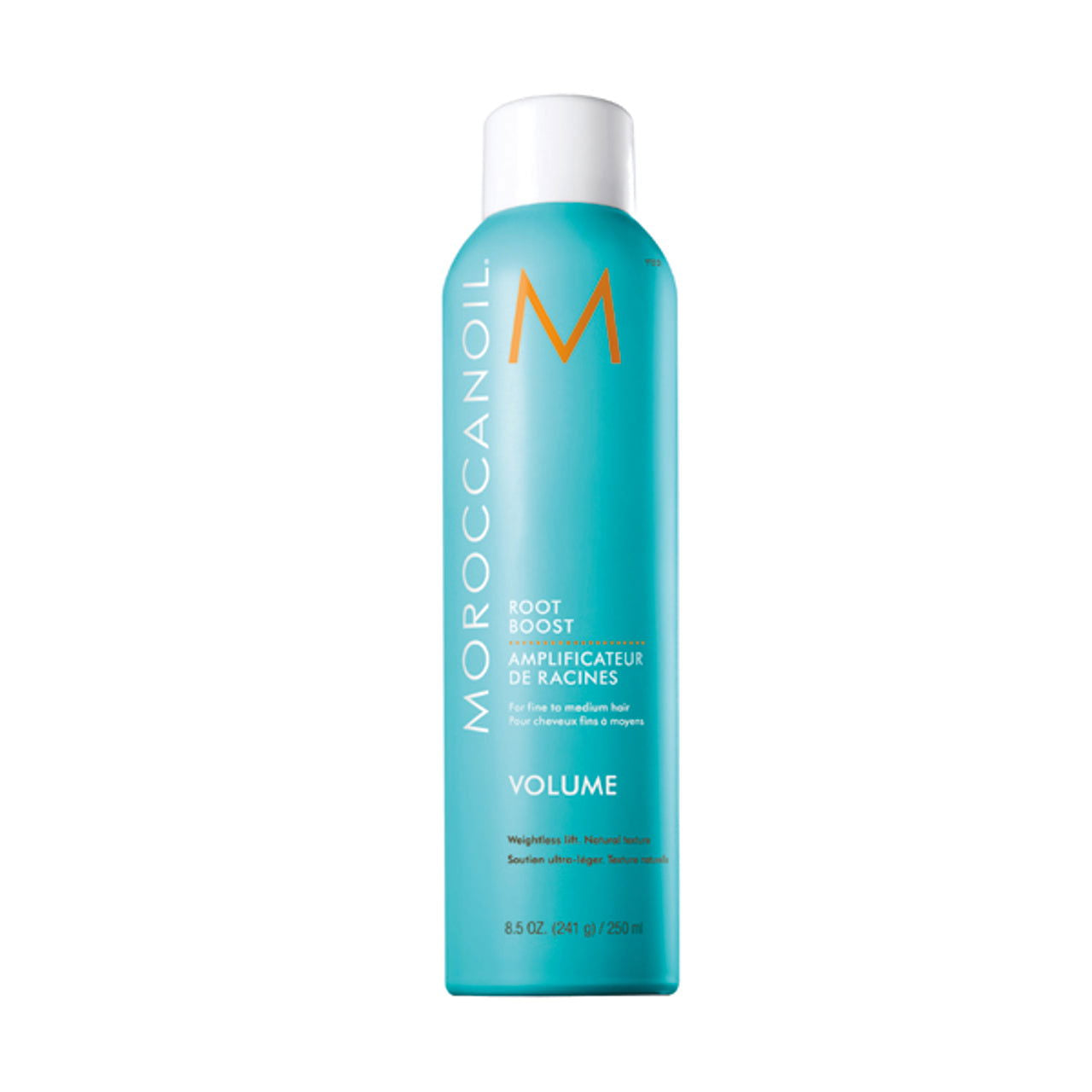 Moroccanoil Root Boost teal bottle with white pump cap, 250 ml