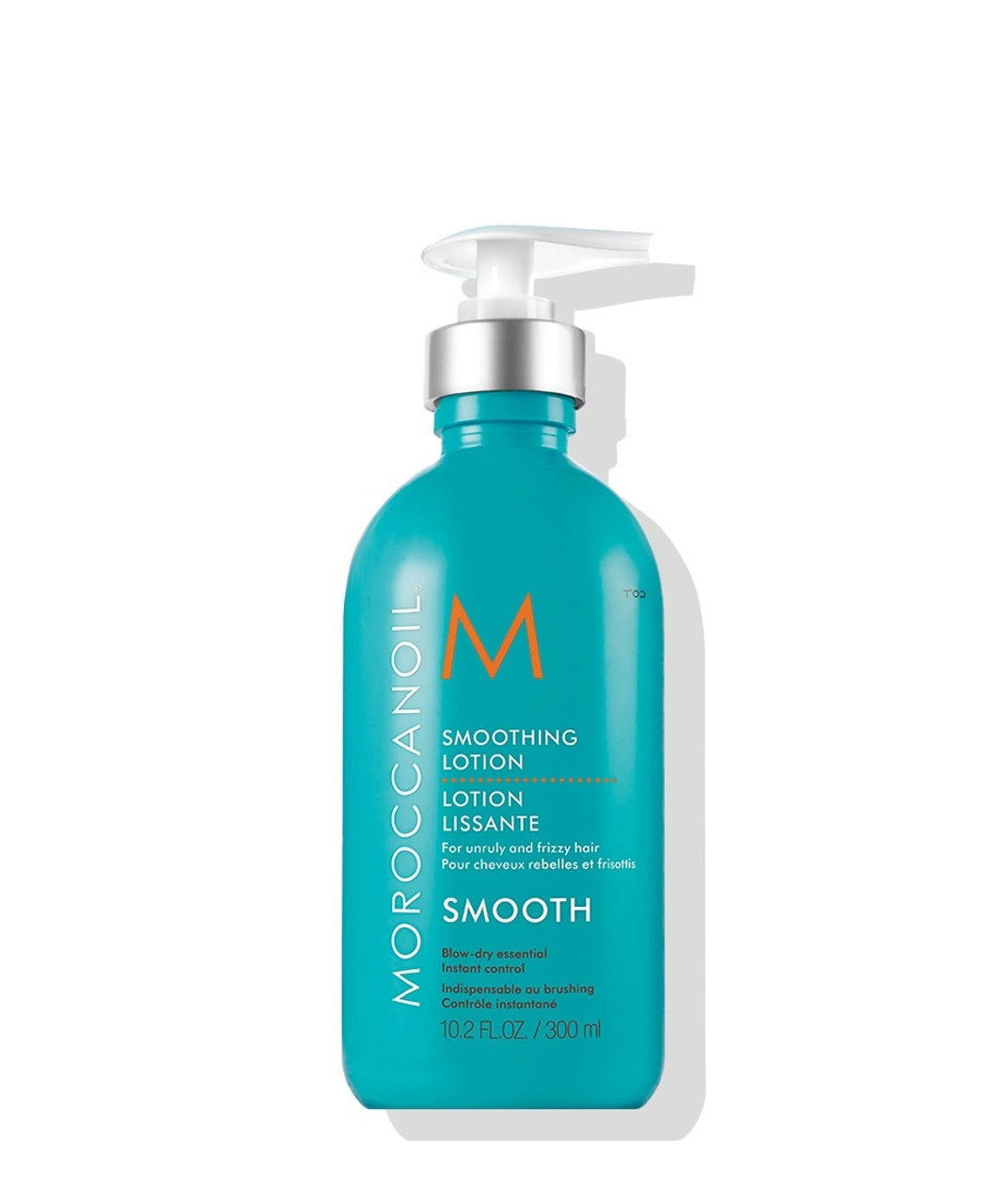 Moroccanoil smoothing lotion bottle, teal with pump dispenser, 300ml