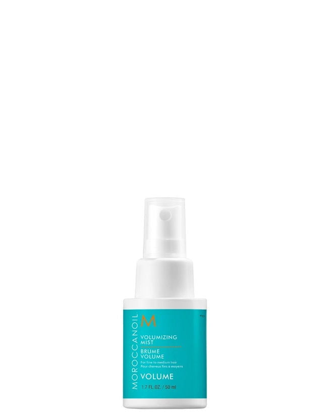 Moroccanoil volumizing mist spray bottle with teal label, clear pump, 50 ml