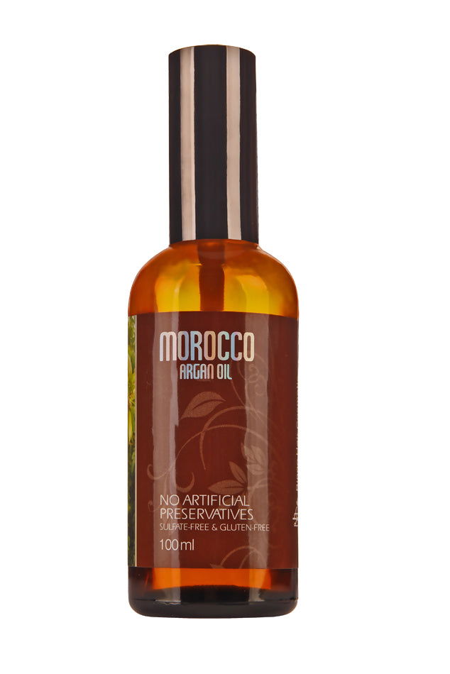 Argan oil bottle, amber glass with black cap, 100 ml