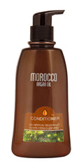 Conditioner bottle labeled Morocco Argan Oil, 350 ml, amber pump dispenser
