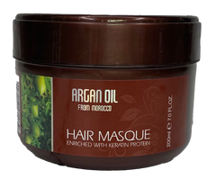 Argan oil hair masque jar, brown container with 'Argan Oil from Morocco' label