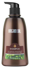 Argan oil shampoo bottle, 750 ml, dark brown glass with black pump and label