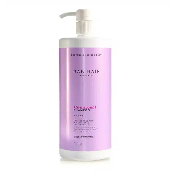 Rose blonde shampoo bottle with pump, purple label, 1 litre