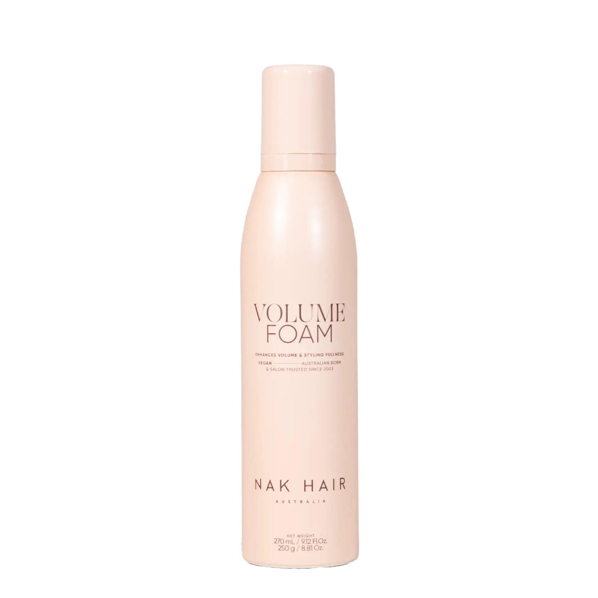 NAK hair Volume Foam bottle with light pink pump and label