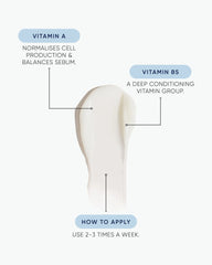 Hydrate conditioner bottle graphic showing Vitamin A, Vitamin B5, and how to apply