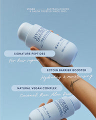 Hydrate shampoo bottles with hands and product feature banners