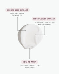 Hair moisture mask cream graphic with baobab seed extract and elderflower extract