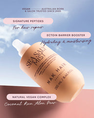 Sea salt mist bottle, angled view, 250 mL, NAK HAIR label