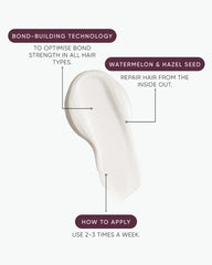 Shampoo application infographic with bottle silhouette and bond-building repair arrows
