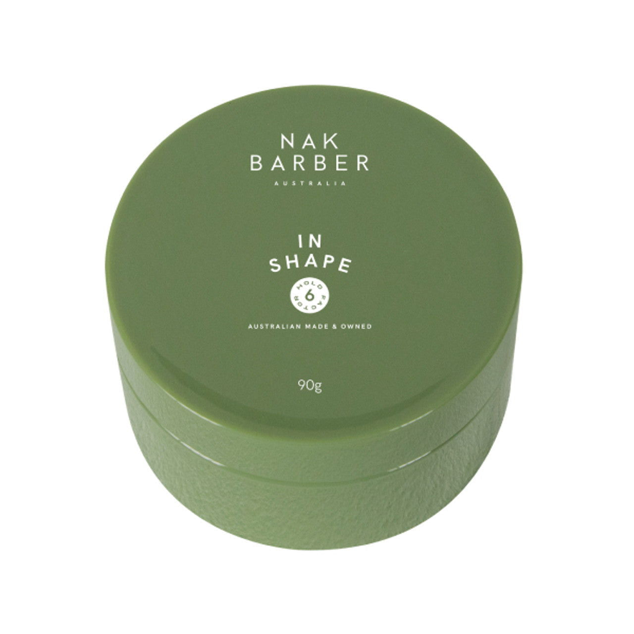 Green round hair styling jar, 90g, with NAK Barber label