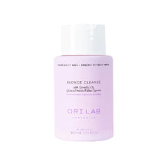 Travel-size shampoo bottle, ORI Lab blonde cleanse, 100 ml, purple-pink label