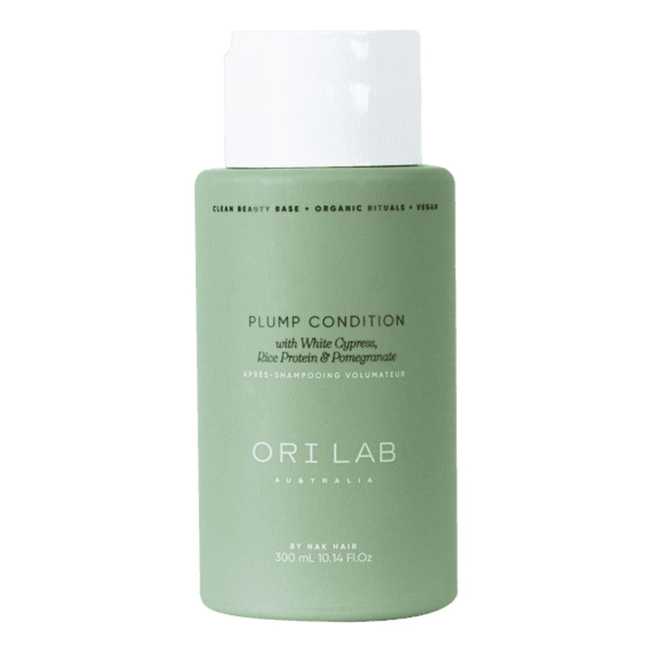 ORI Lab hair plump conditioner bottle, green with white cap, 300 ml