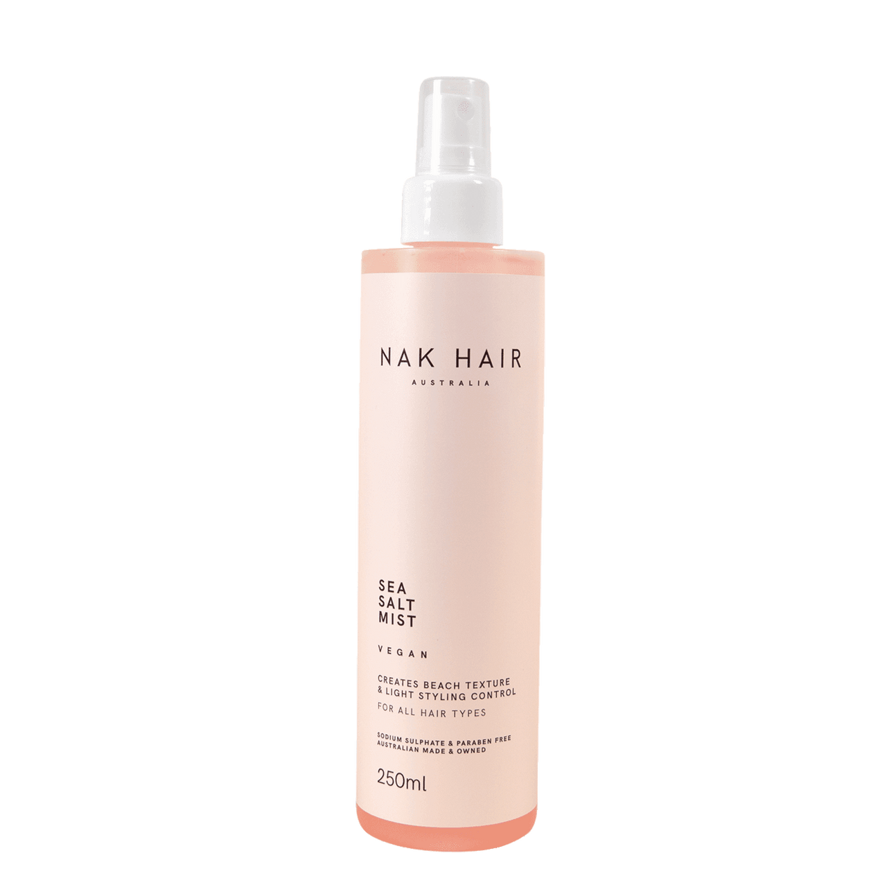 NAK Hair sea salt mist spray 250 ml bottle with pump and pink label