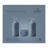 No Yellow hair care gift set box with shampoo, conditioner, and hair mask bottles