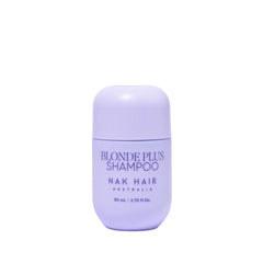 NAK Hair Blonde Plus shampoo travel size bottle, 80 ml, light purple label