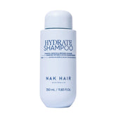 Hydrate shampoo bottle, light blue with front label and flip-top cap