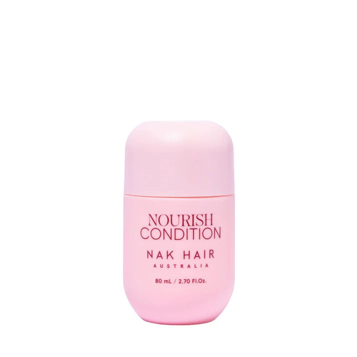 NAK Nourish Conditioner travel bottle, pink cap, 80 ml, front label