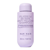 Platinum blonde anti-yellow shampoo bottle with purple cap and lavender body, 350 ml