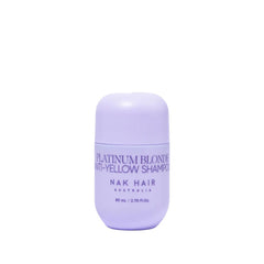 Platinum Blonde anti-yellow shampoo travel bottle with lavender cap, 80 ml label