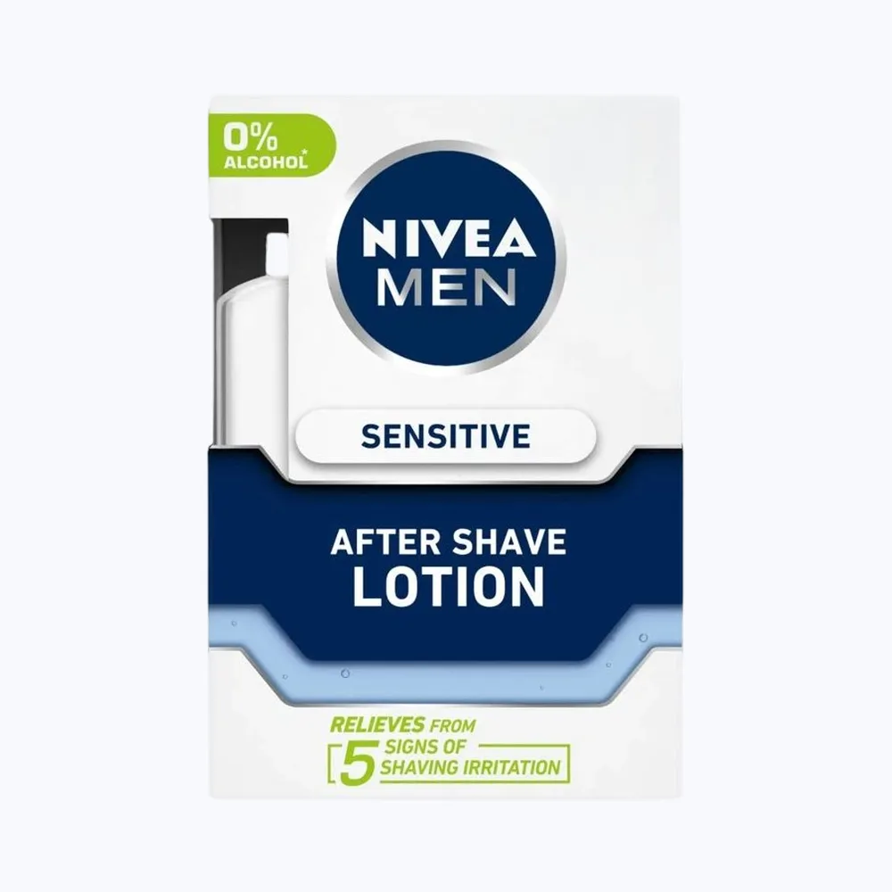 NIVEA MEN Sensitive after shave lotion box, 0% alcohol, 100 ml