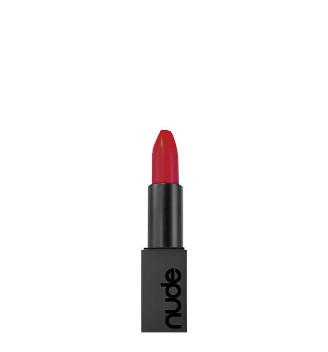 Nude by Lust lipstick, red bullet in black tube with nude logo
