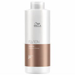 White Wella Fusion shampoo bottle with Wella logo and 'Shampoo' label