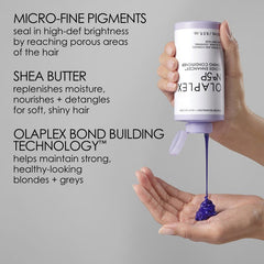 Olaplex No.5P toning conditioner bottle tilted with blue drop, lilac top