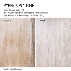 Toning conditioner results on blonde hair, before and after comparison