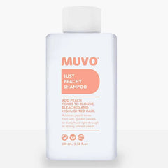 Muvo Just Peachy shampoo bottle, 100 ml, white bottle with peach front label